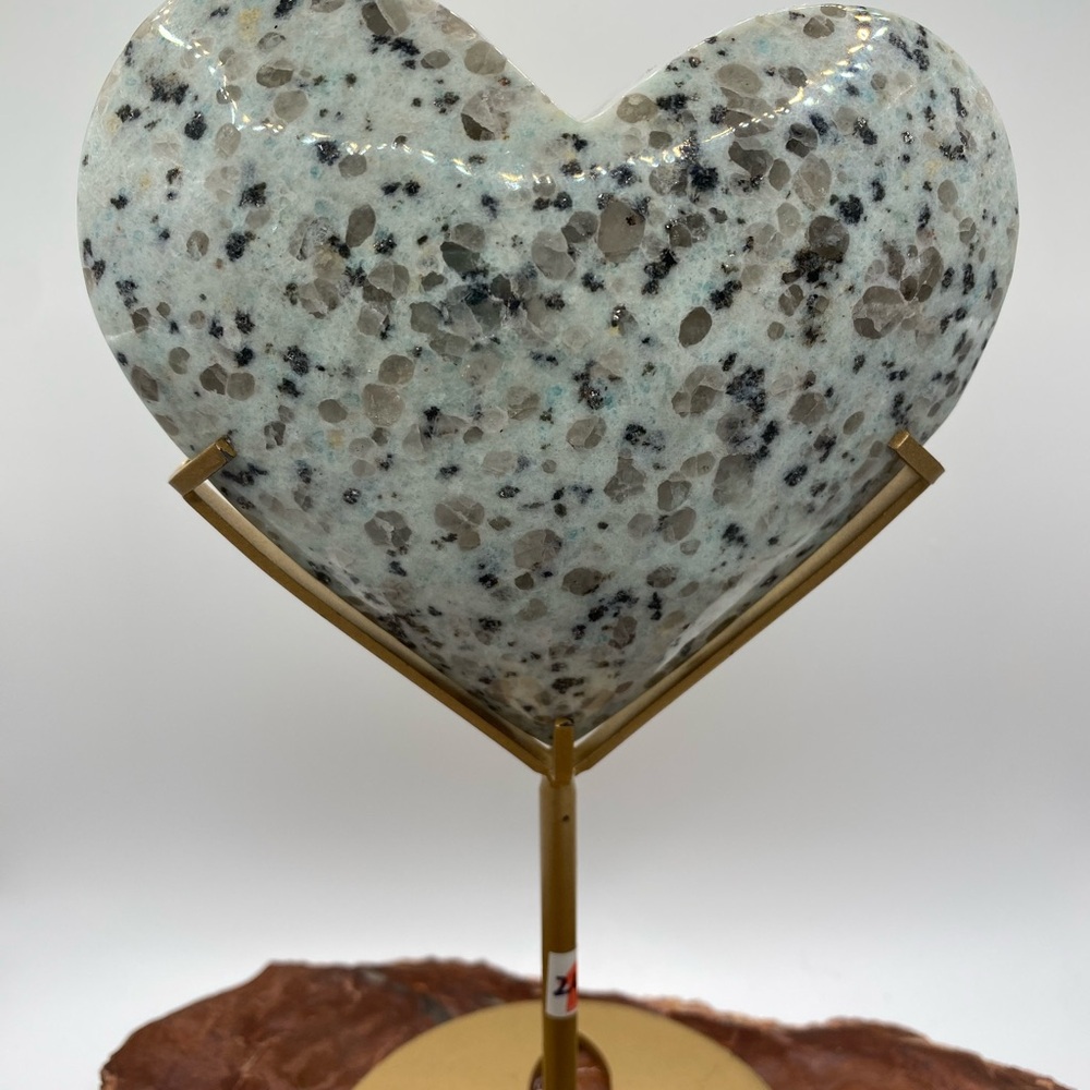 Kiwi Jasper Heart-Shaped Crystal Sculpture on Gold Stand